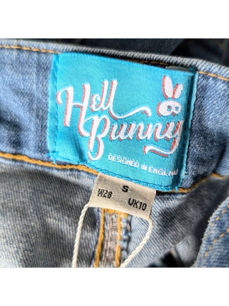 Hell Bunny Betty Bee Denim Overalls S New Medium Blue Denim Jeans 40s 50s Retro — image 7 of 7